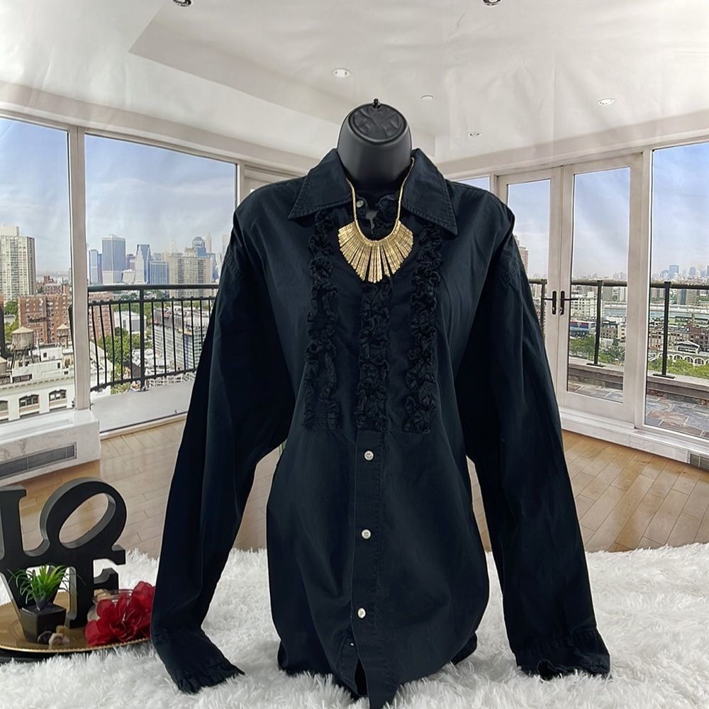 Women’s Profile Black 7 button Ruffled Classy Shirt (xl) DU24